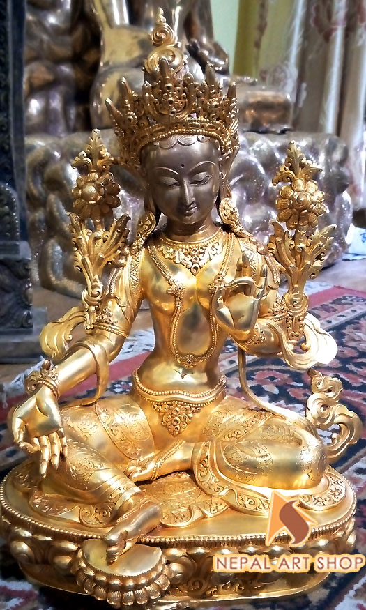 White Tara, Tibetan Goddess, Gold Statue, Masterpieces Statue, Handmade, Nepal, Brass, Home Décor, Artwork