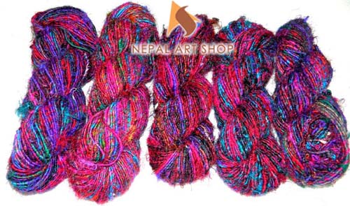 multicolor recycled silk yarn, fabric and yarn, knitting wool fabric and yarn, yarn and fabric stock, recycled sari silk yarn