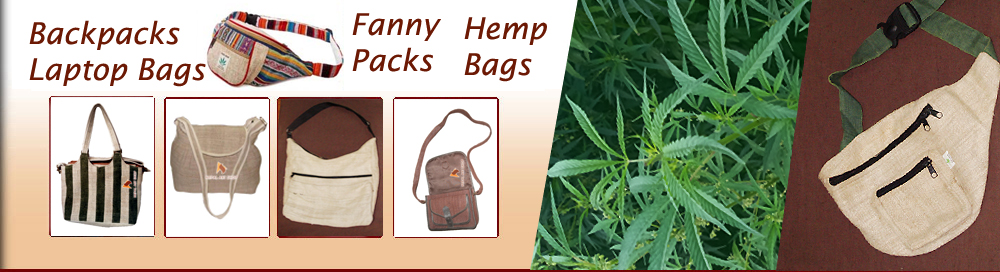 Nepal hemp products including bags, backpacks, tote bags, and accessories made from sustainable hemp fabric