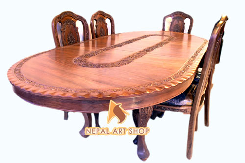 walnut solid dining room table, Modern Walnut Furniture, hand carved walnut furnitures, walnut furniture srinagar, India, wood carvings