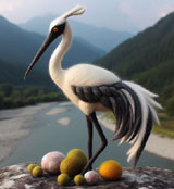 felted wool crane full figure found in Bhutan