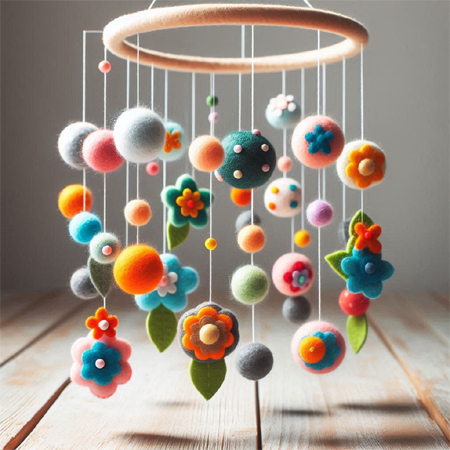 Felt ball handmade mobiles are colorful and whimsical craft