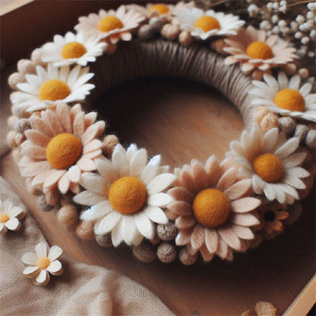 felt wool daisy dry flower crown, perfect for weddings or casual events