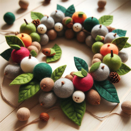 handmade felt wool Felt Leaf Garland with felt balls and fruits