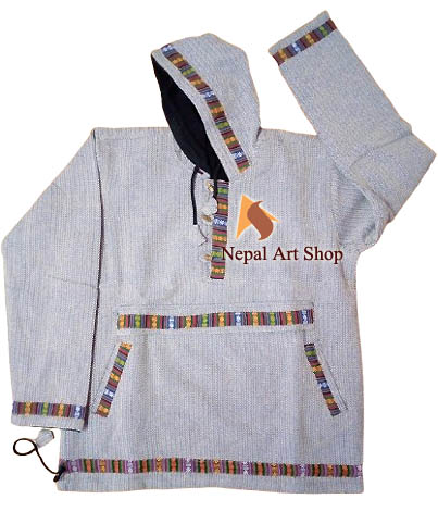 These handmade Nepalese cotton jackets are eco-friendly and feature printed hoodie designs with universal motifs, offering unisex, sustainable clothing from Nepal.